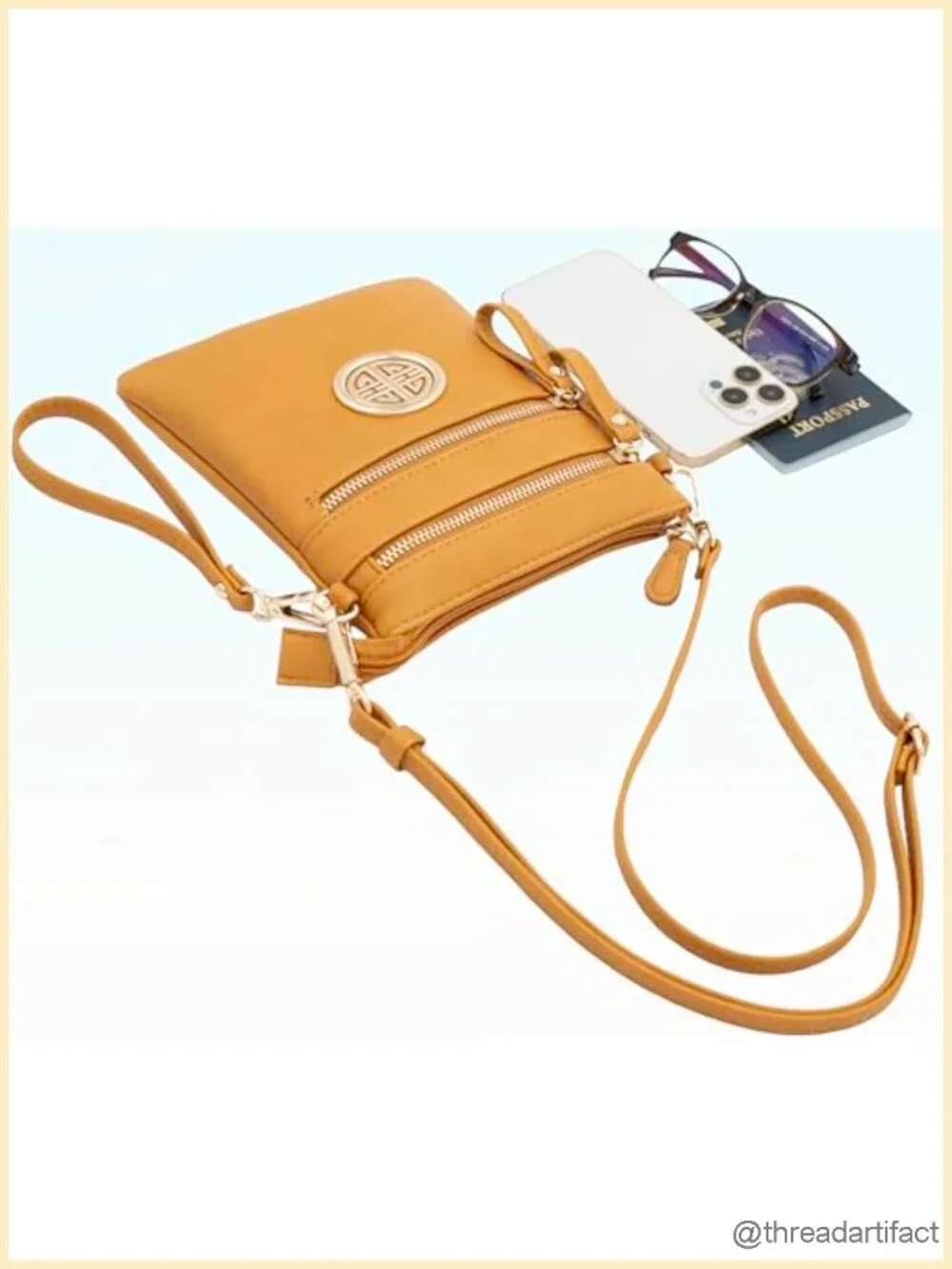 Faux Leather Crossbody Bag with Detachable Wristlet - Small Multi Zipper Pockets